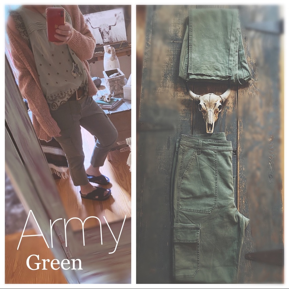 Caro Pants Army Green Raw Hem - Picture 7 of 16